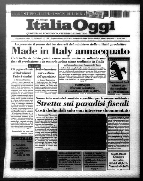 Italia oggi : quotidiano di economia finanza e politica